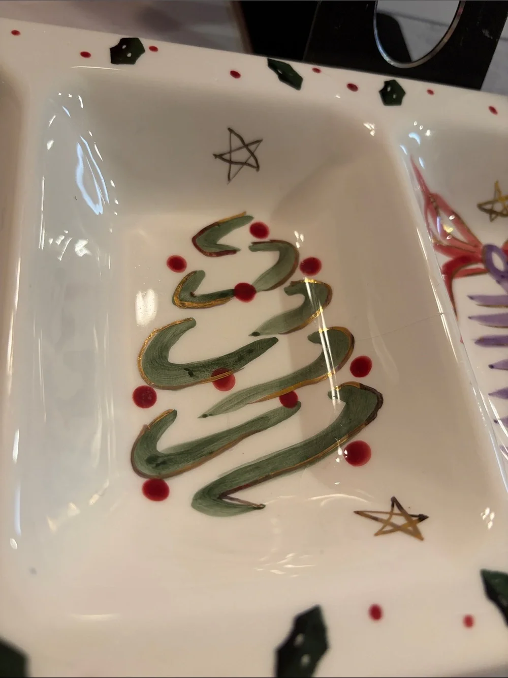 Hand-Painted Holiday Serving Tray - Festive Tree & Wreath Design